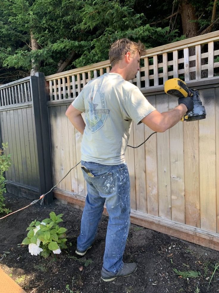black wood fence reveal • black stain on a wood fence